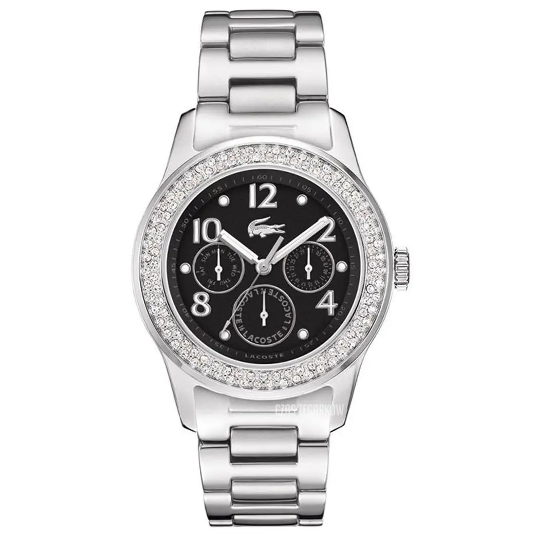 Lacoste 2000691 Strass Embellished Stainless Steel Round Black Dial Watch