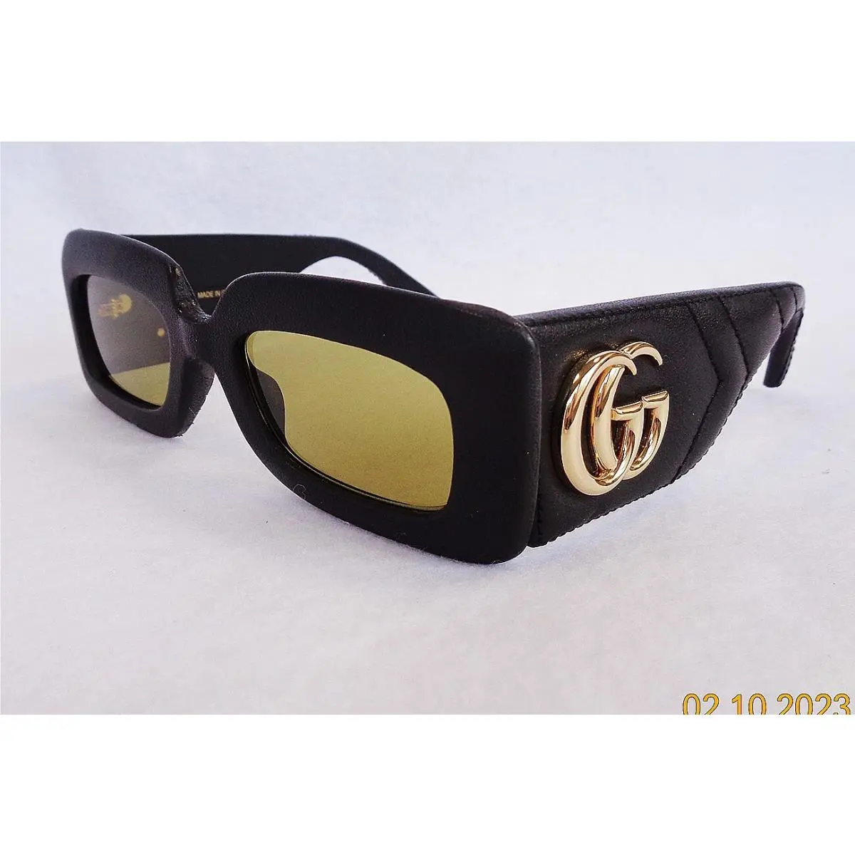 Gucci Woman Sunglasses GG0816S 001 Snake Quilted Leather Black Made IN Italy_new