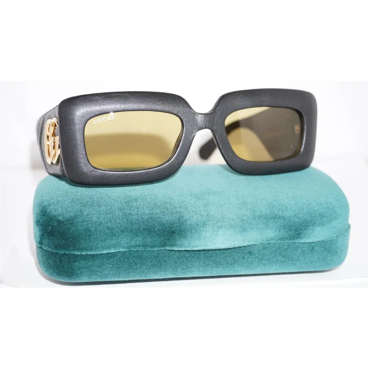 Gucci Sunglasses Square Black Leather Yellow GG0816S 001 52 22 145