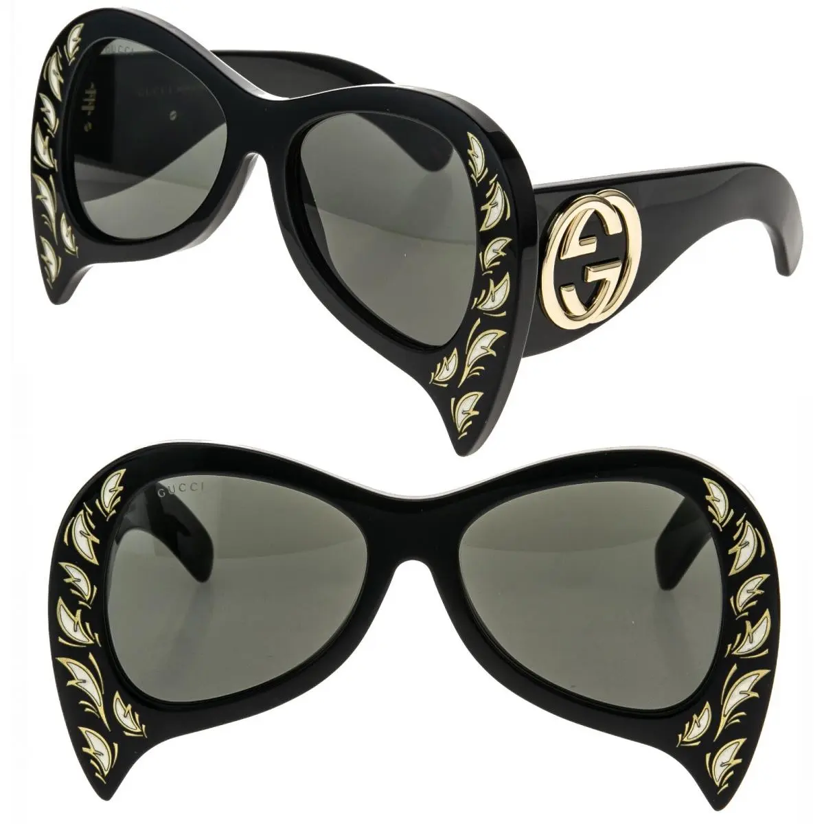 Gucci GG0143S Hollywood Forever Mother Of Pearl Feather 0143 Black Sunglass 002