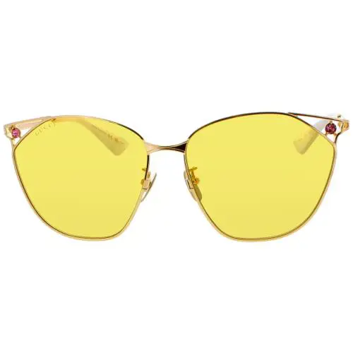Gucci GG1375SA-002 Sunglasses Women Gold Metal Cat Eye Frame Yellow Lens
