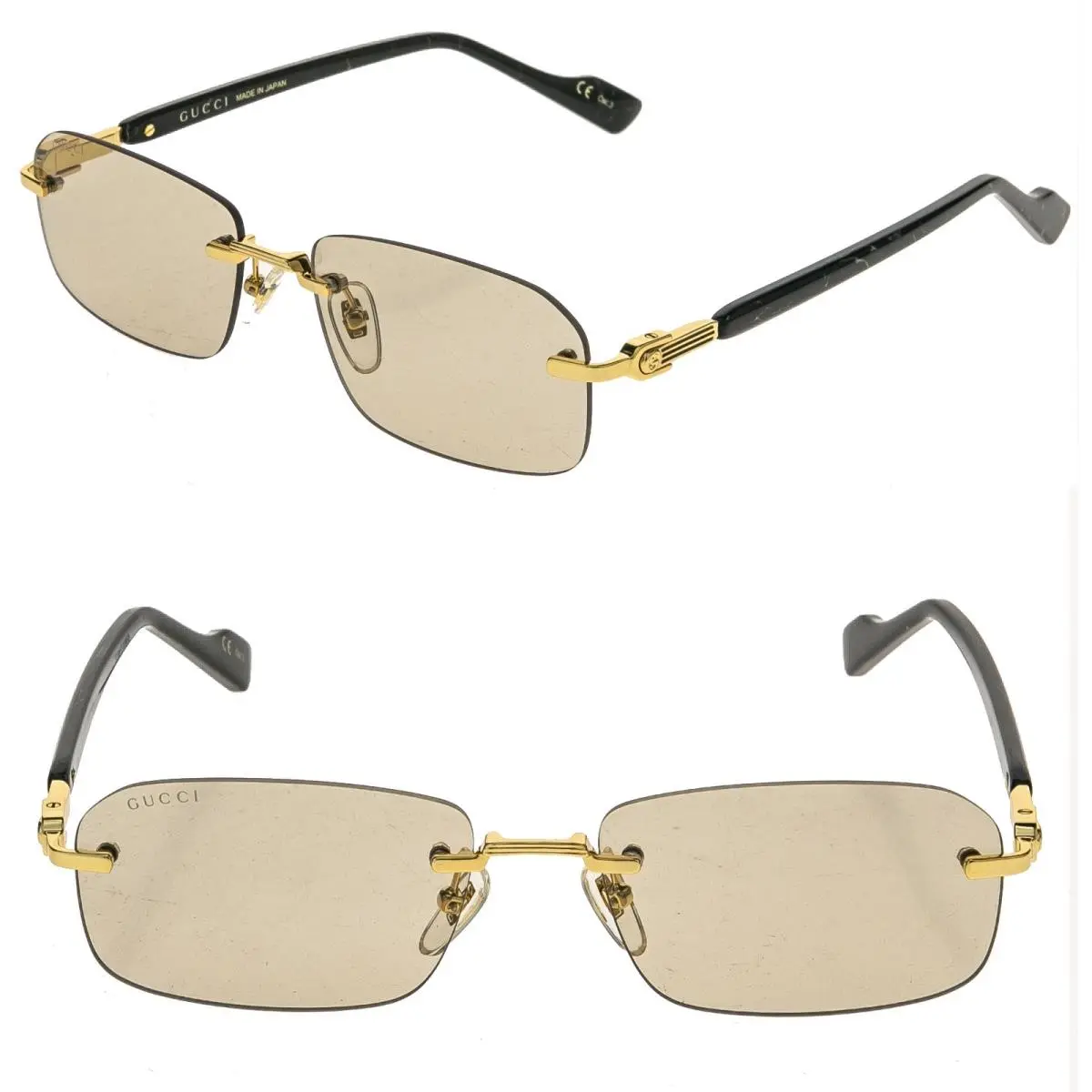 Gucci GG1221S Web Logo 1221 Black Yellow 005 Rimless Narrow Unisex Sunglasses