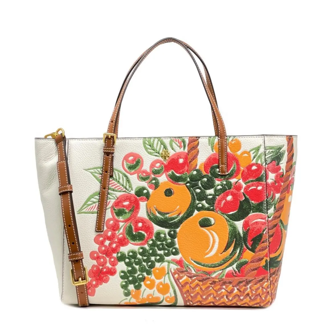 Women`s Emerson Small Tote Bag Pebbled Leather - Fruit Basket - 138279 by Tory Burch