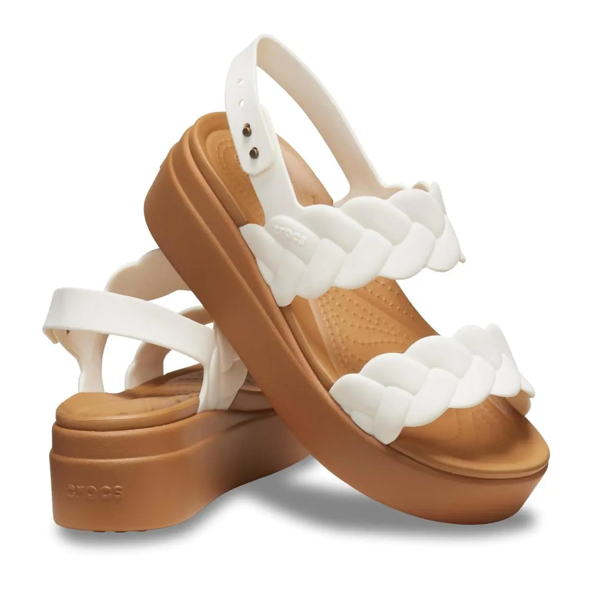 Woman`s Sandals Crocs Brooklyn Woven Low Wedges Platform Sandals - Chalk Woven