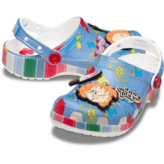 Men’s 11  Chucky Classic Slip On Clogs Sandals Multi Blue Halloween by Crocs