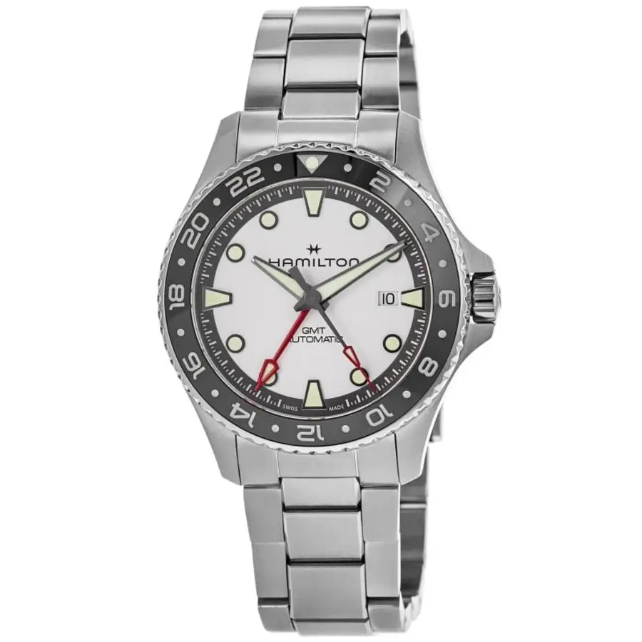 Hamilton Khaki Navy Scuba Auto Gmt Silver Dial Men`s Watch H82555150 - Face: Silver, Dial: Silver, Band: Silver