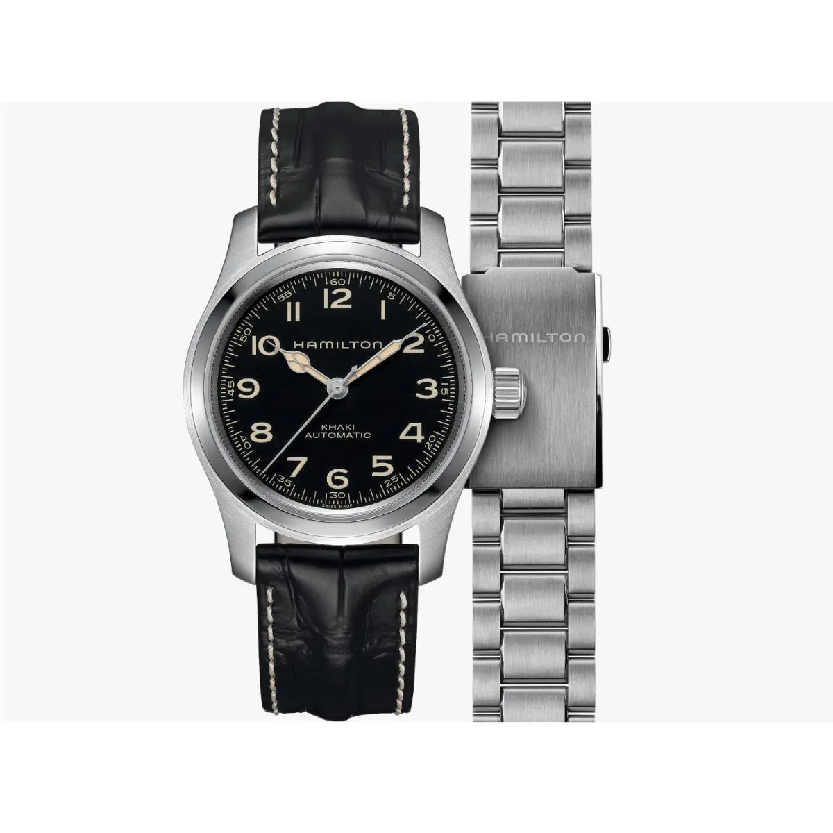 Hamilton Khaki Field Murph Auto Bracelet Bundle Black Dial Men`s Watch H70605732