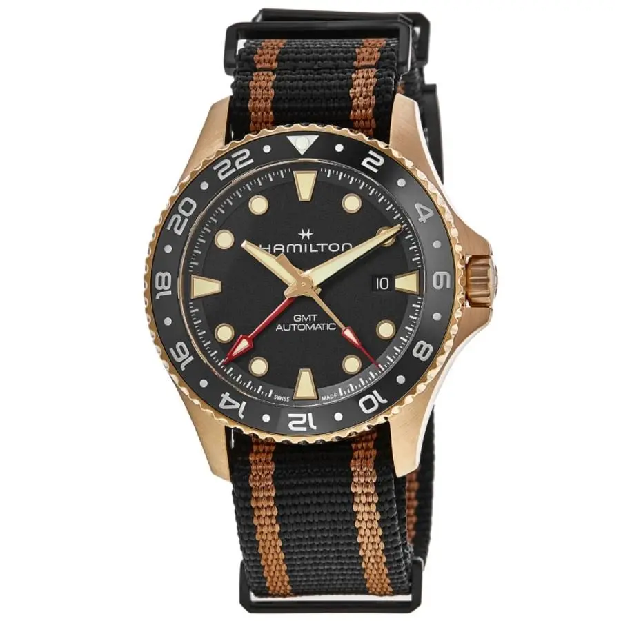 Khaki Navy Scuba Auto Gmt Black Dial Fabric Men`s Watch H82565930 by Hamilton