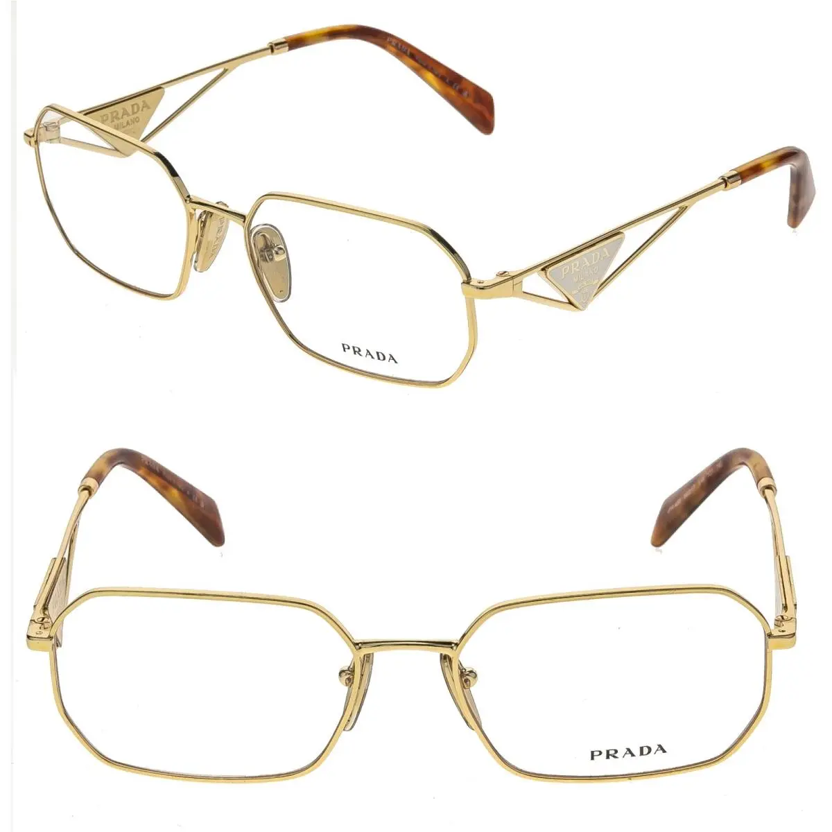 Prada Tampo PRA53V Gold Triangle Logo Metal Eyeglasses Optical Frame A53 56 mm