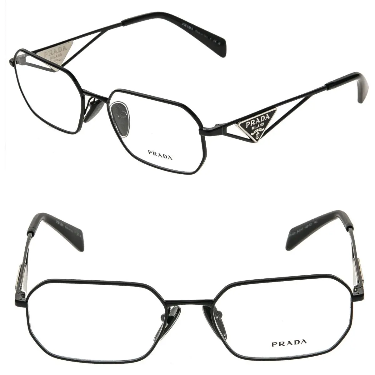 Prada Tampo PRA53V Black Triangle Logo Metal Eyeglasses Optical Frame A53 54 mm