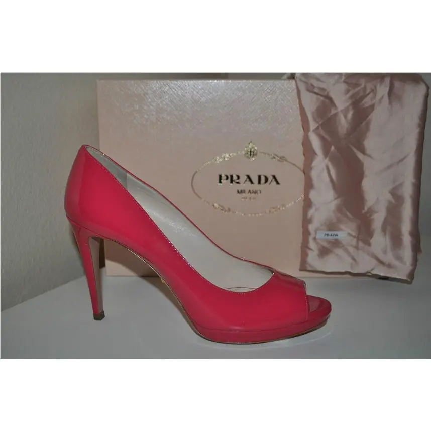 Prada Pink Patent Peep Toe Platform Pump Heel Shoes Eur 37 / US 6.5