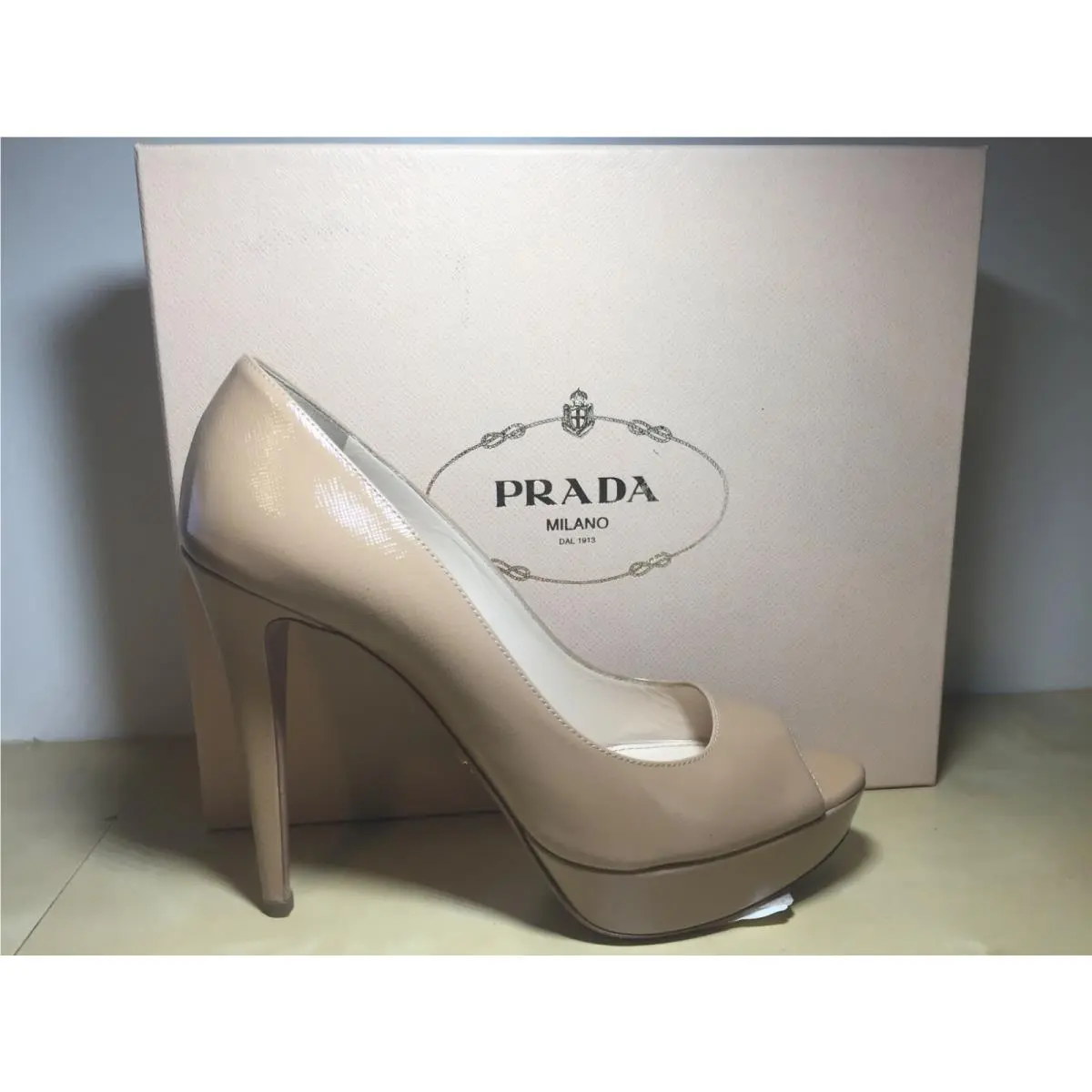 Prada Leather Peep Toe Platform Pump Heel Shoes Sz 40 / 9.5 US