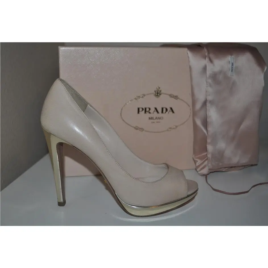 Prada Leather Peep Toe Platform Pump Heel Shoes Eur 35.5 / US 5