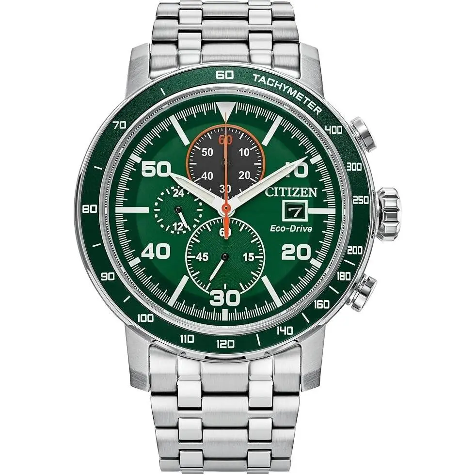 Citizen Brycen Chronograph Eco-drive Green Dial Stainless Man Watch CA0851-56X