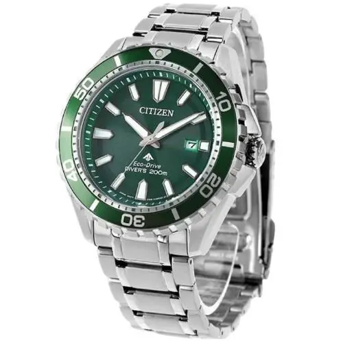 Citizen Promaster Diver Men`s Watch Green Dial BN0199-53X Silver Tone Bracelet - Dial: Green, Band: Silver, Bezel: Silver