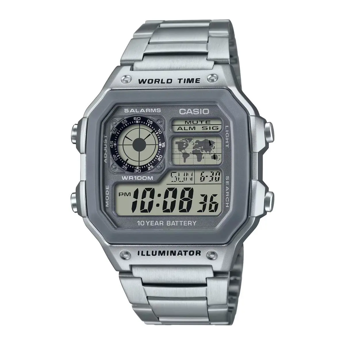 Casio Men`s Multi-function Digital World Time Watch with Stainless Steel Band