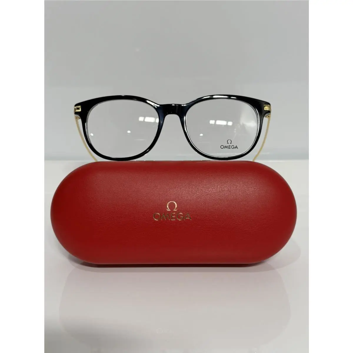 Omega OM 5013 005 Shiny Black Acetate Gold Plated Temples Eyeglasses 53mm
