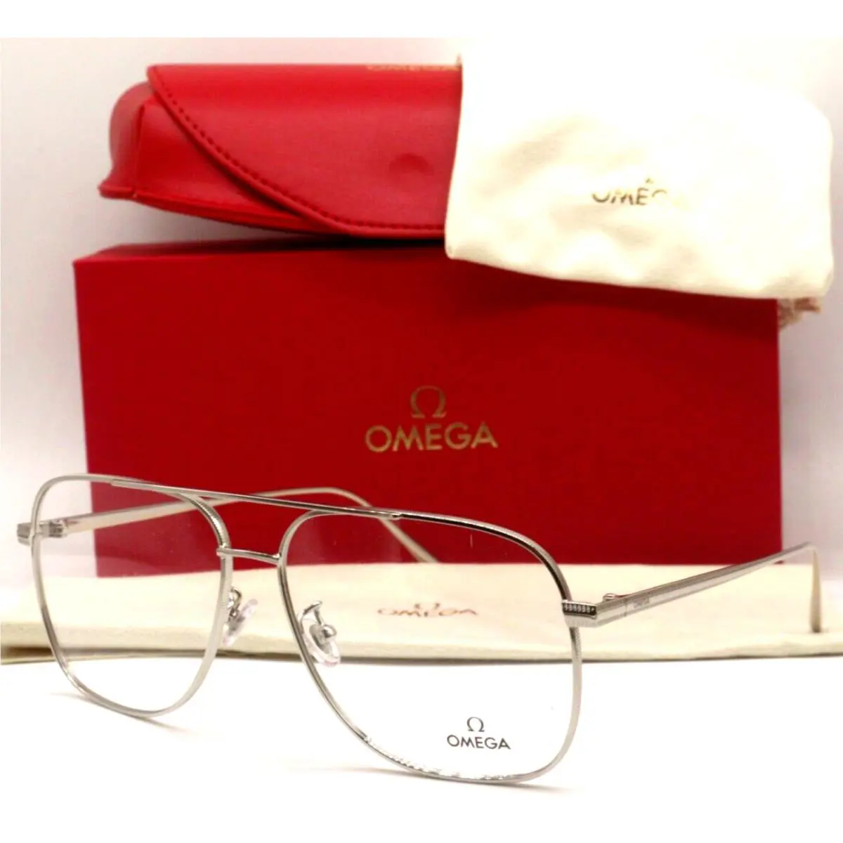 Omega Aviator Eyeglasses OM 5006-H 016 60-14 140 Silver Palladium Frames