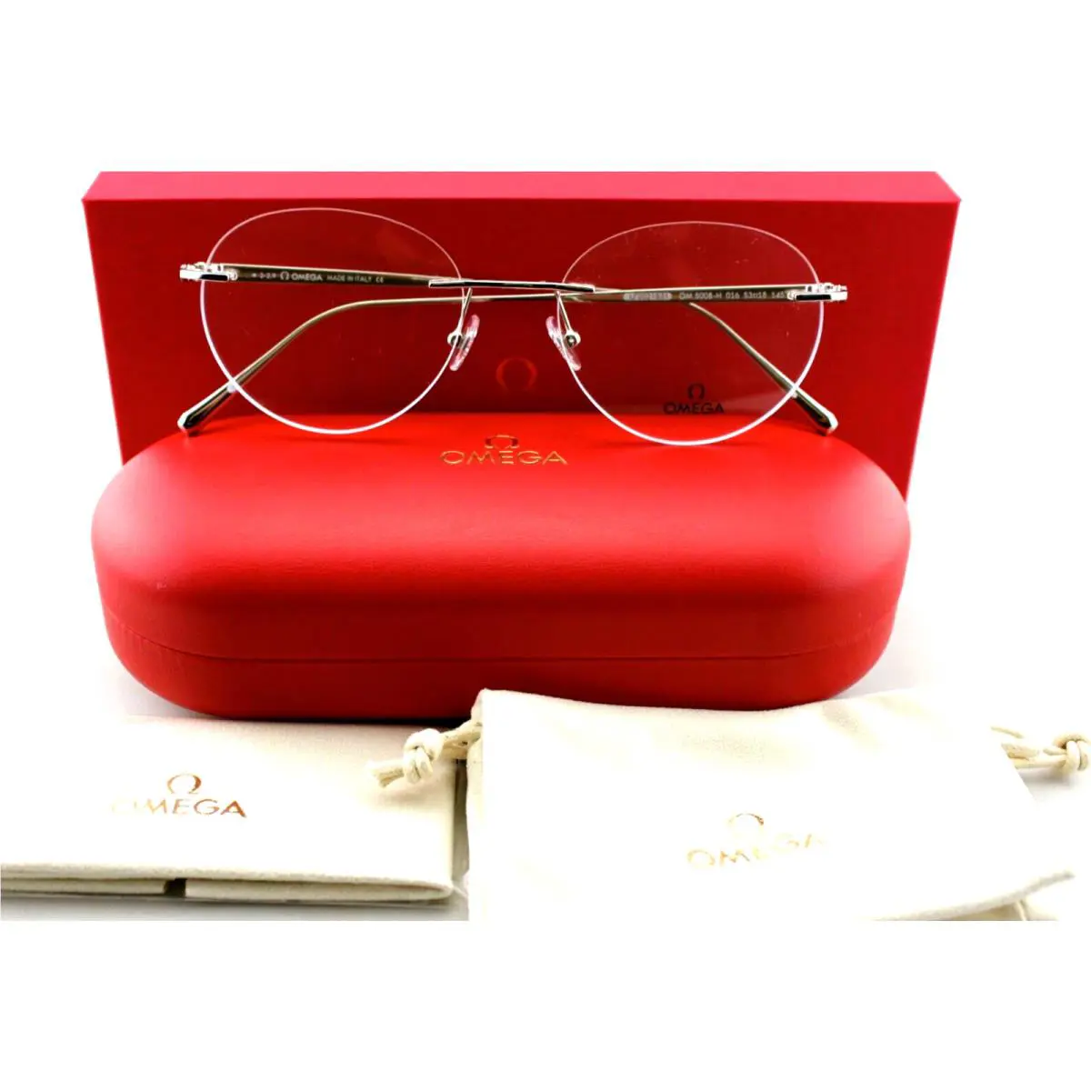 Omega Round Rimless Eyeglasses OM 5008-H 016 53-18 145 Silver Palladium Frames