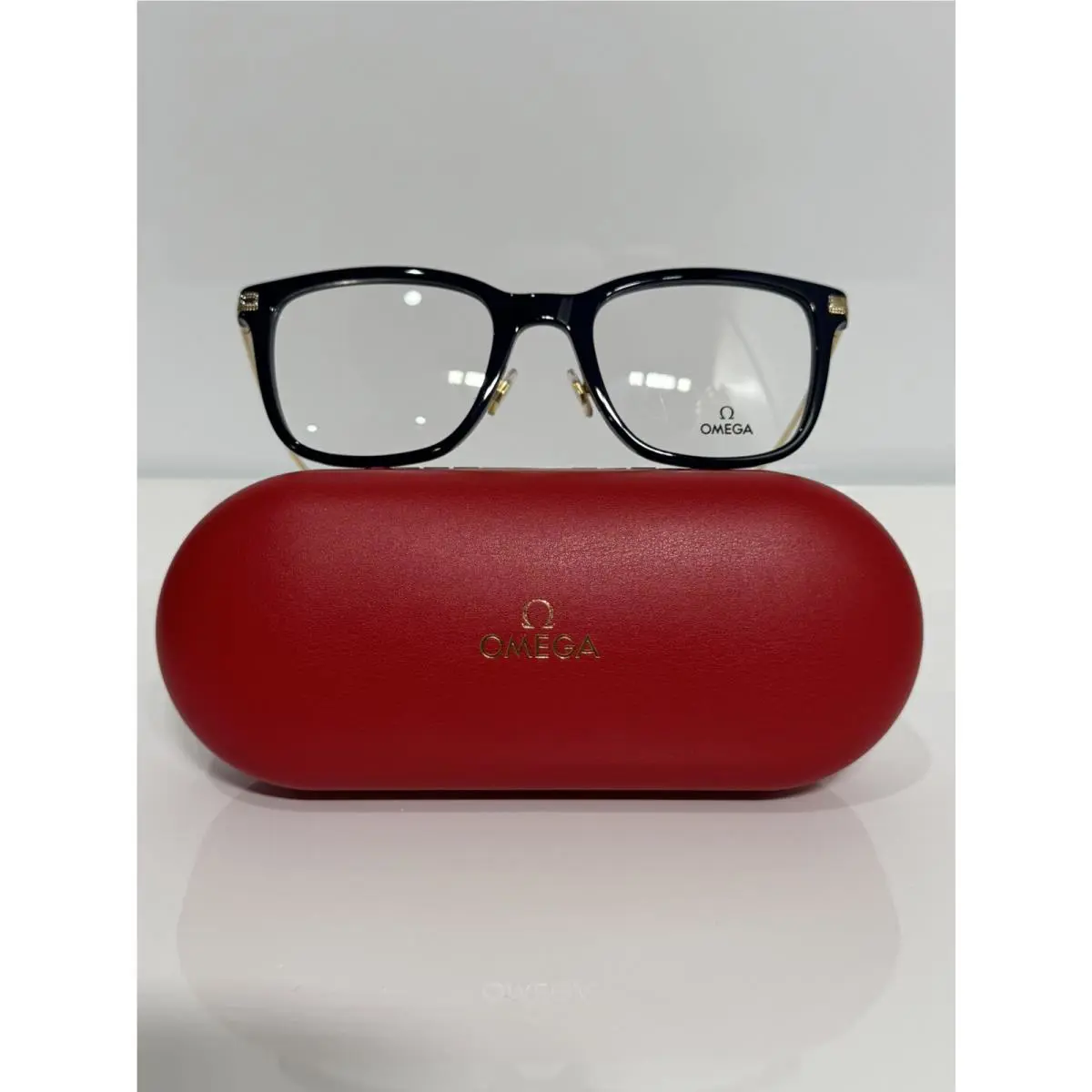 Omega OM 5005-H 090 Shiny Blue Acetate Shiny Gold Temples Eyeglasses 54mm