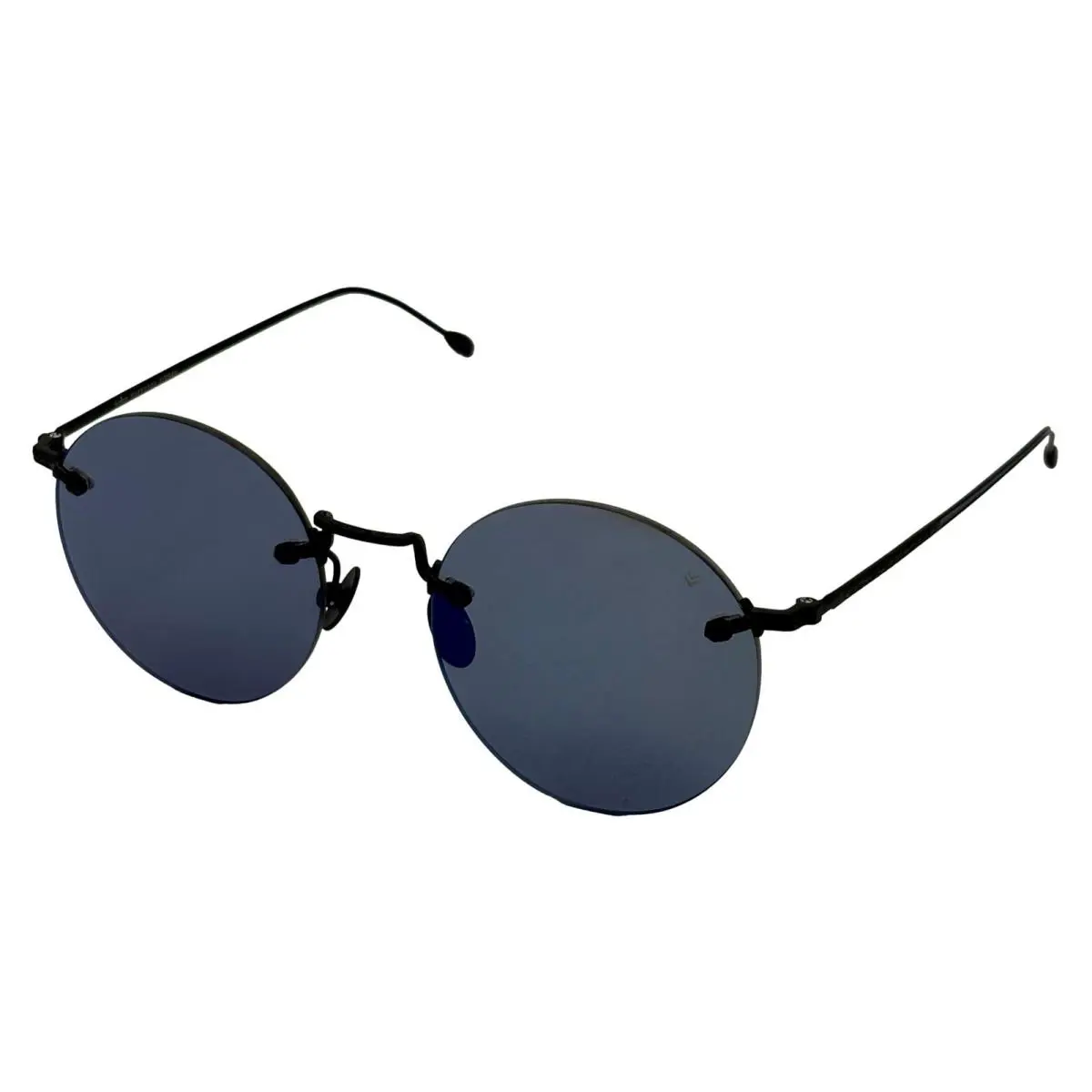 John Varvatos Mens Matte Black Rimless Round Metal Sunglass V526 Mirror Lens