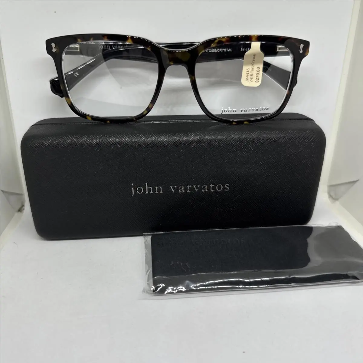 John Varvatos Eyeglasses V415 Tortoise/crystal Frame W/ Black Temples 54-18-145