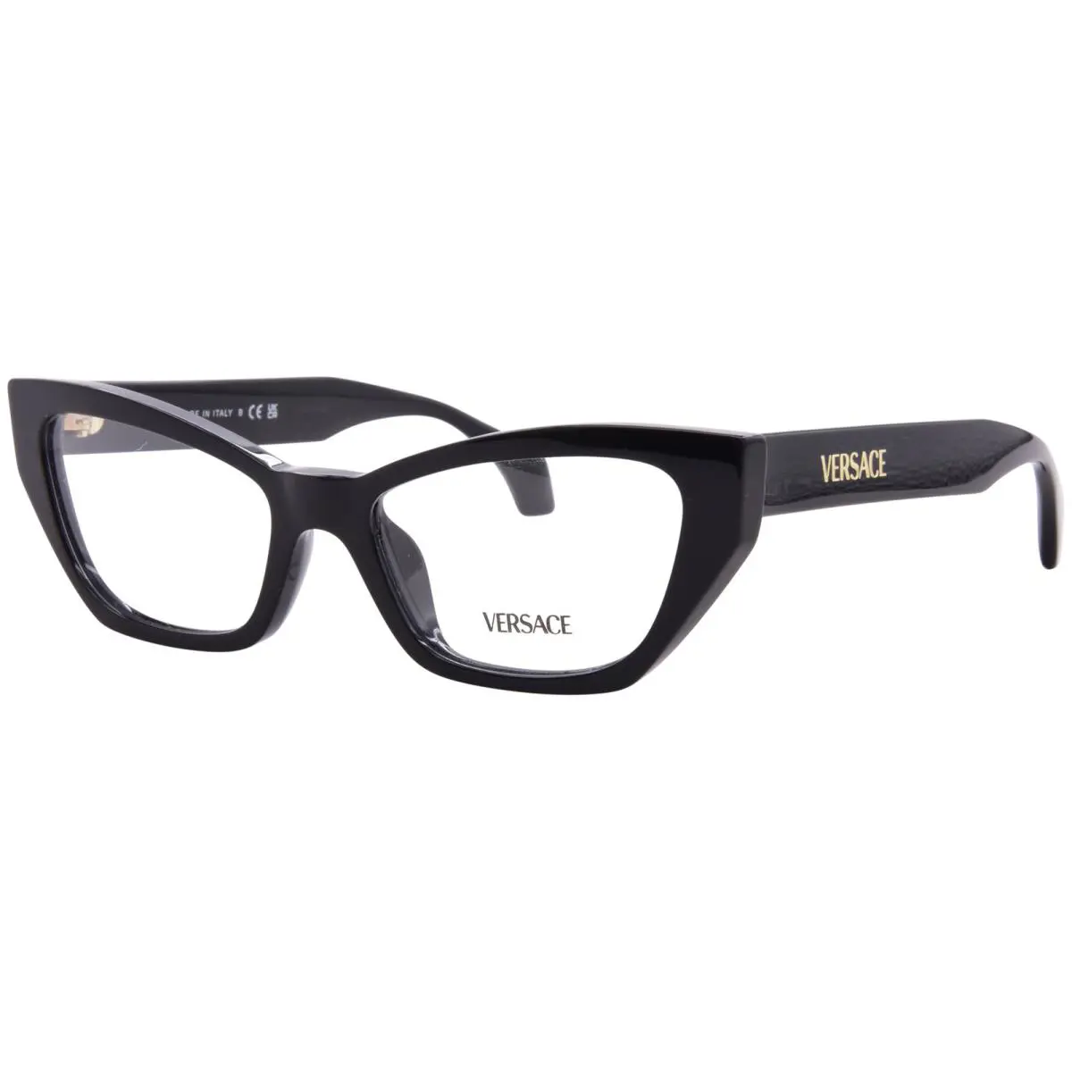 Versace VE3373U GB1 Eyeglasses Frame Women`s Black Full Rim Cat Eye Style 52mm