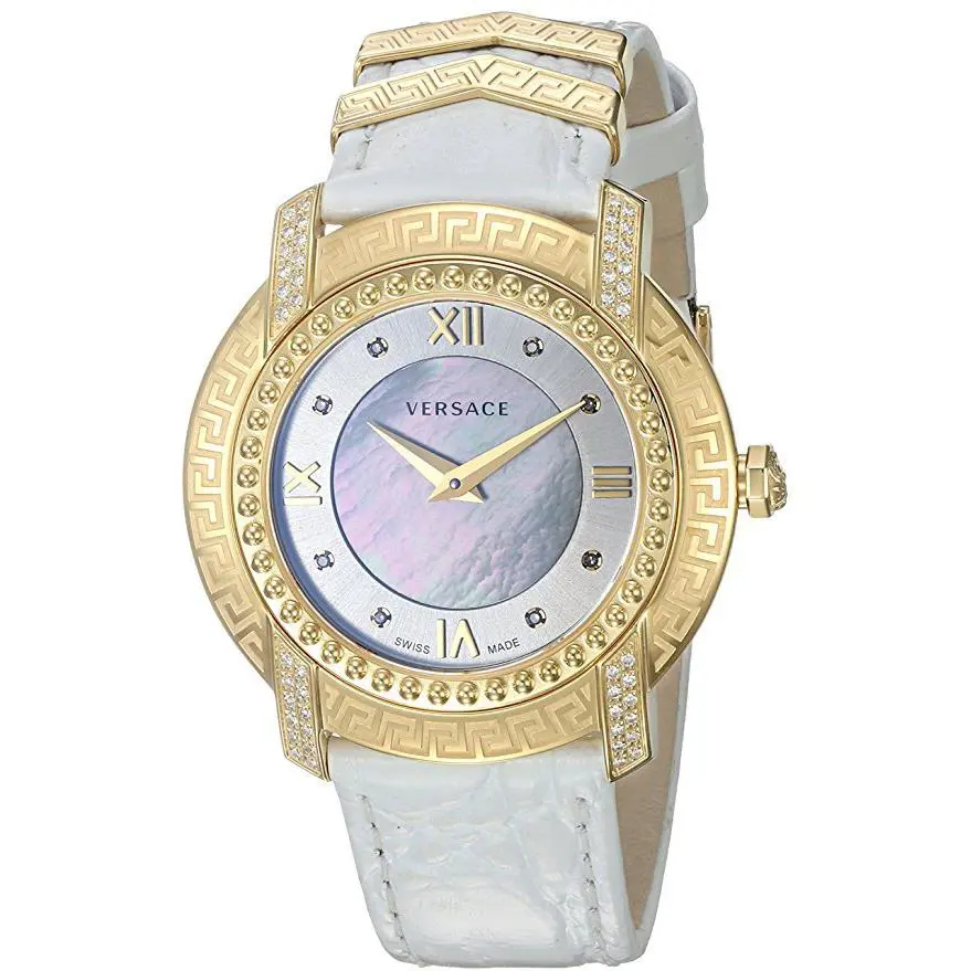 Versace Women`s VAM060016 DV-25 Round Lady Diamond Mop Dial White Calfskin Watch