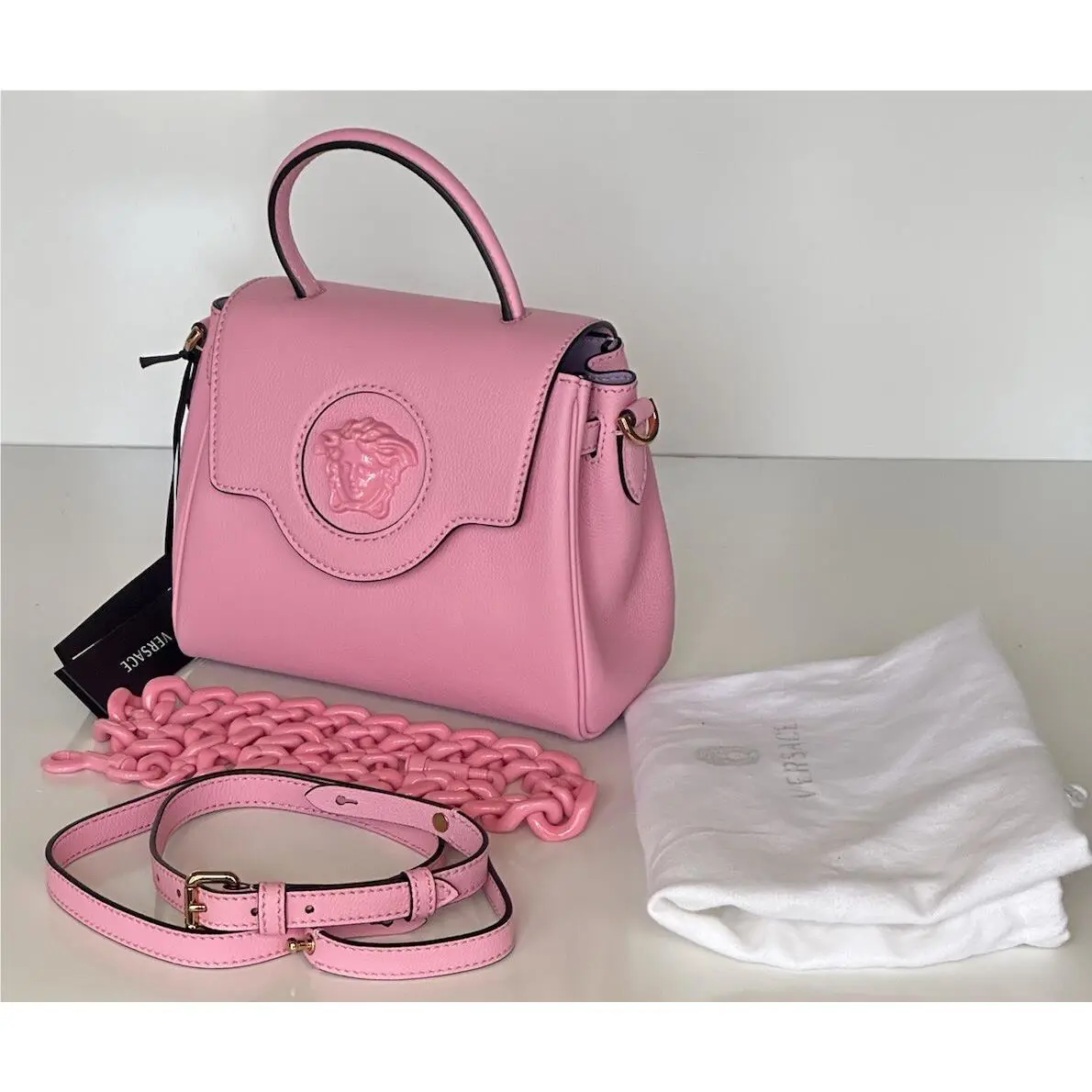 Versace Top Handle Leather Pink Small Shoulder Bag DBFI040 Italy