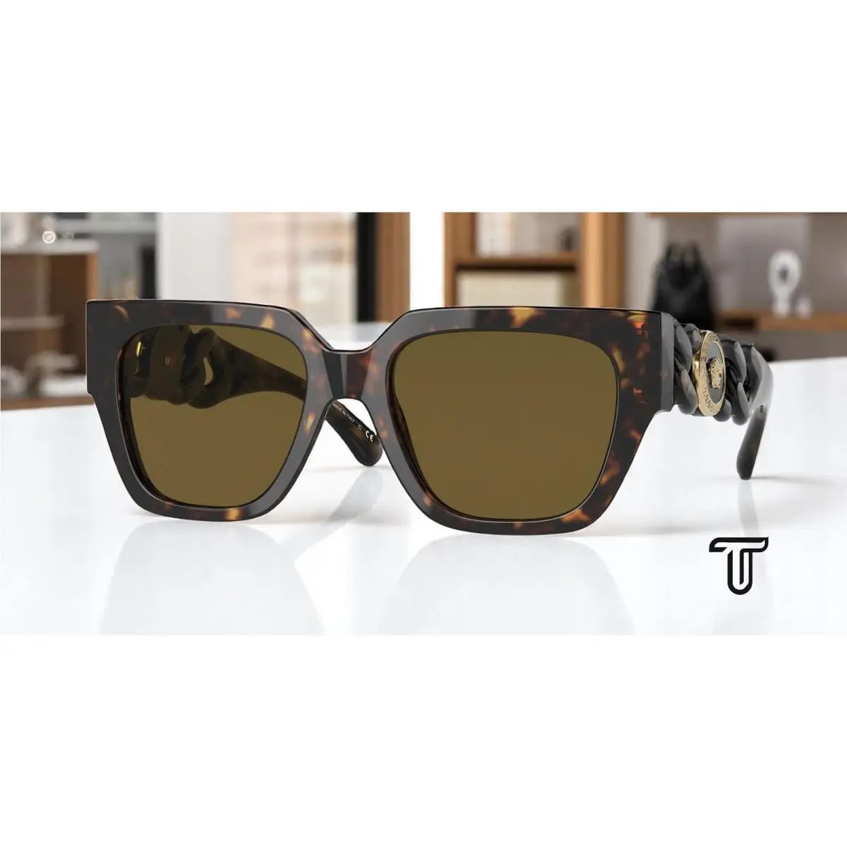 Versace VE4409 108/73 Square Havana Dark Brown 53 mm Women`s Sunglasses