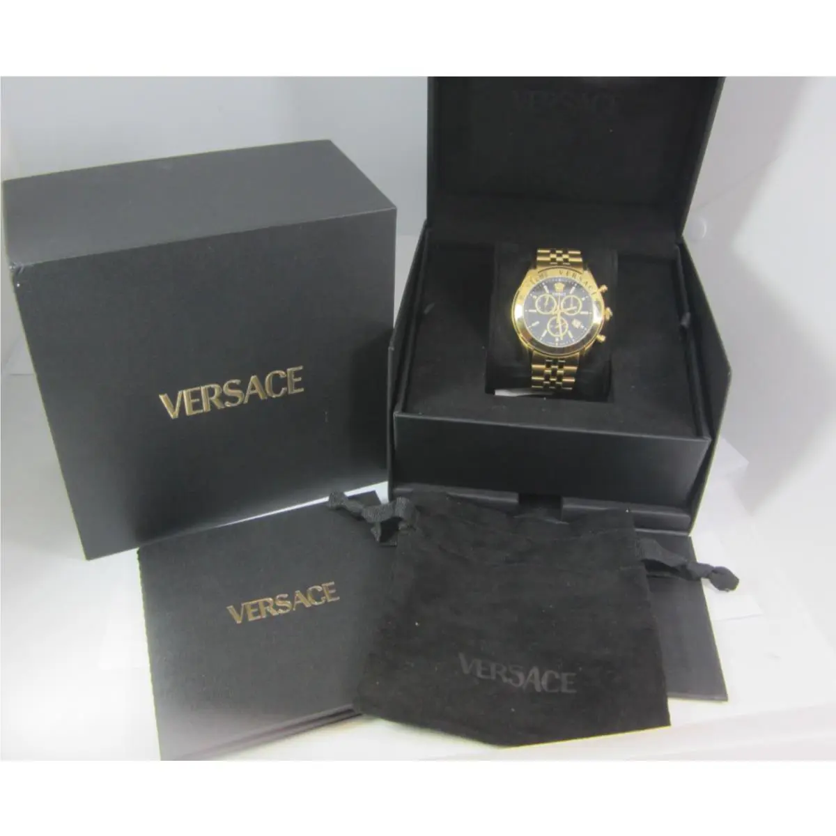 Versace Chrono Master Black Dial Gold Tone Stainless Steel Watch 44MM VE8R00624