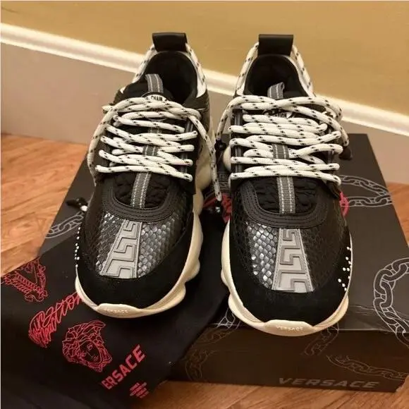 Versace Pitone Black/white Sneakers Size 39.5 Msrp:
