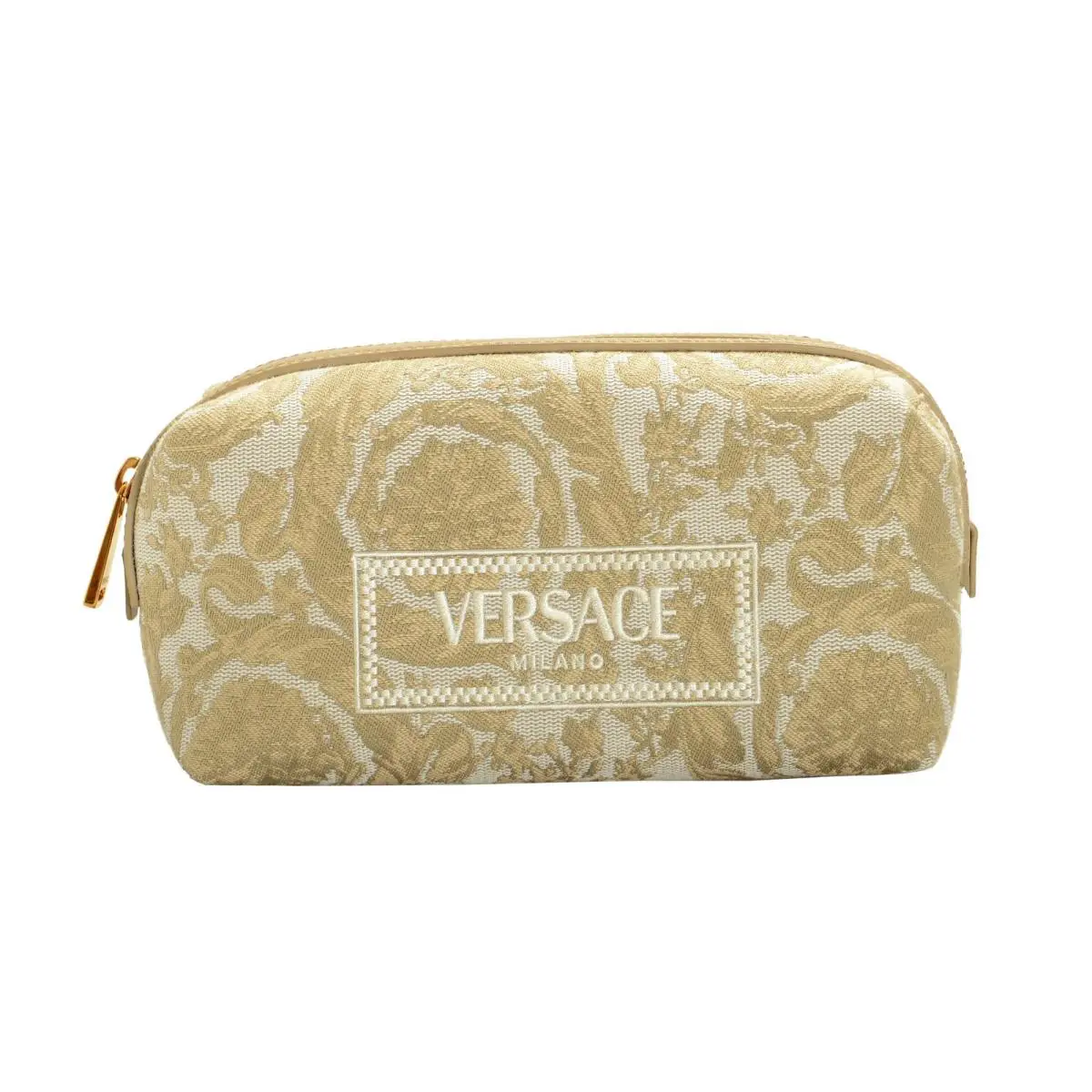 Versace Women`s Jacquard Barocco Logo Embroidered Beauty Pouch Cosmetic Bag
