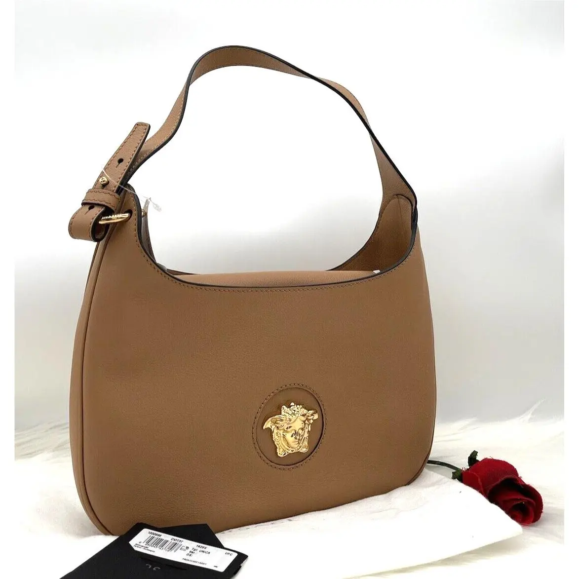 Versace Women’s La Medusa Medium Pebbled Leather Hobo Bag In Caramel