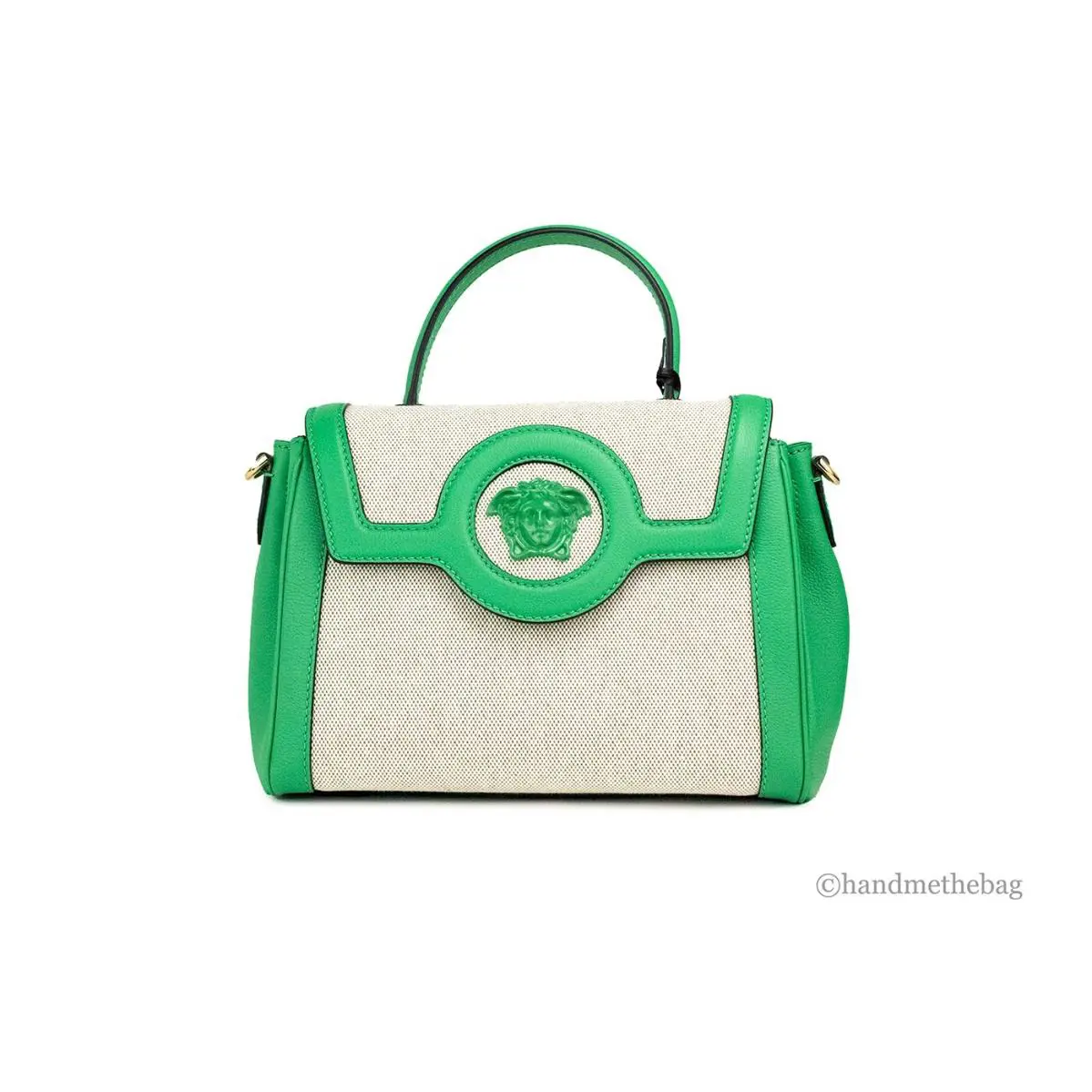 Versace La Medusa Green Leather Satchel Tote Crossbody Bag