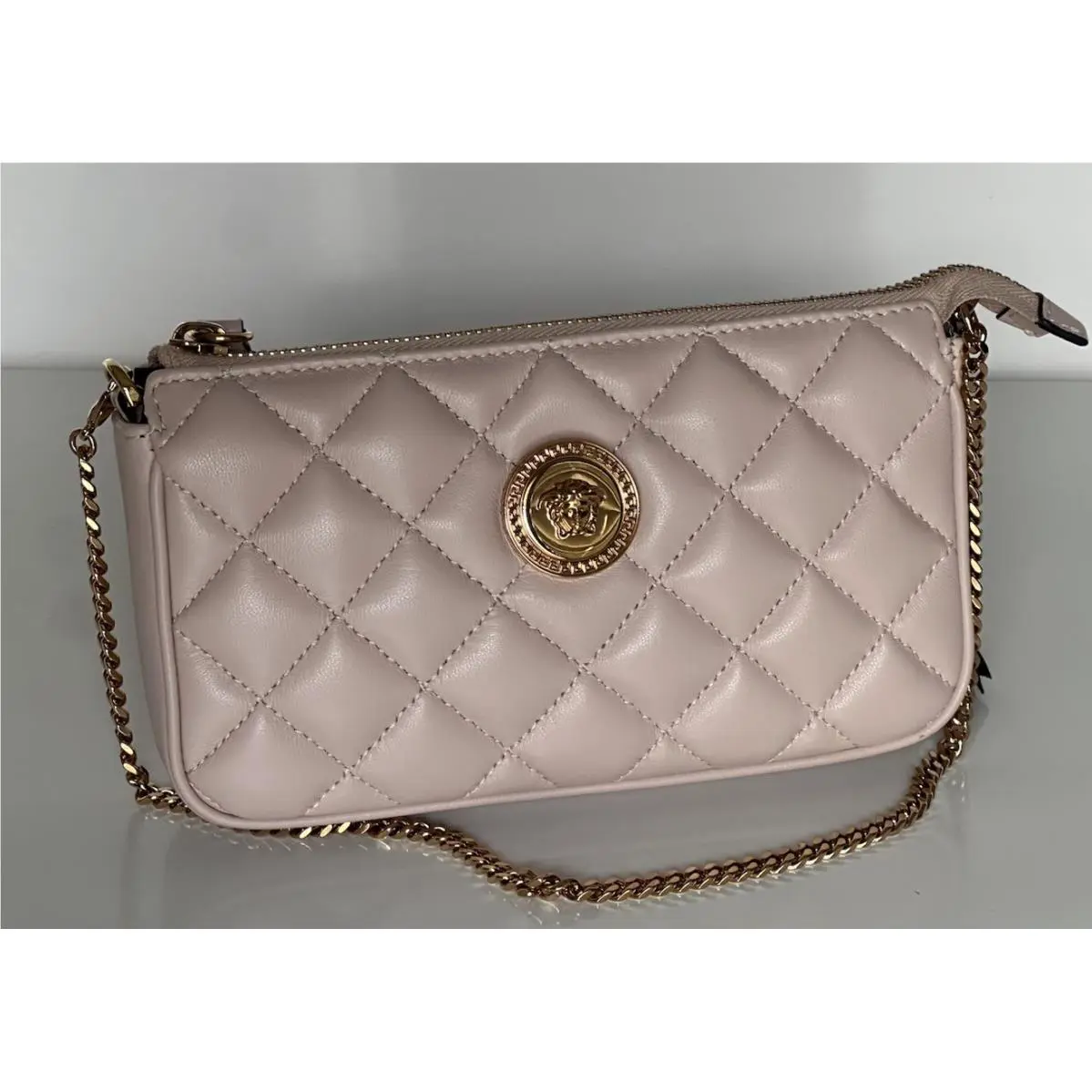 Versace Gold Medusa Quilted Leather Mini Soft Pink Shoulder Bag 1019223