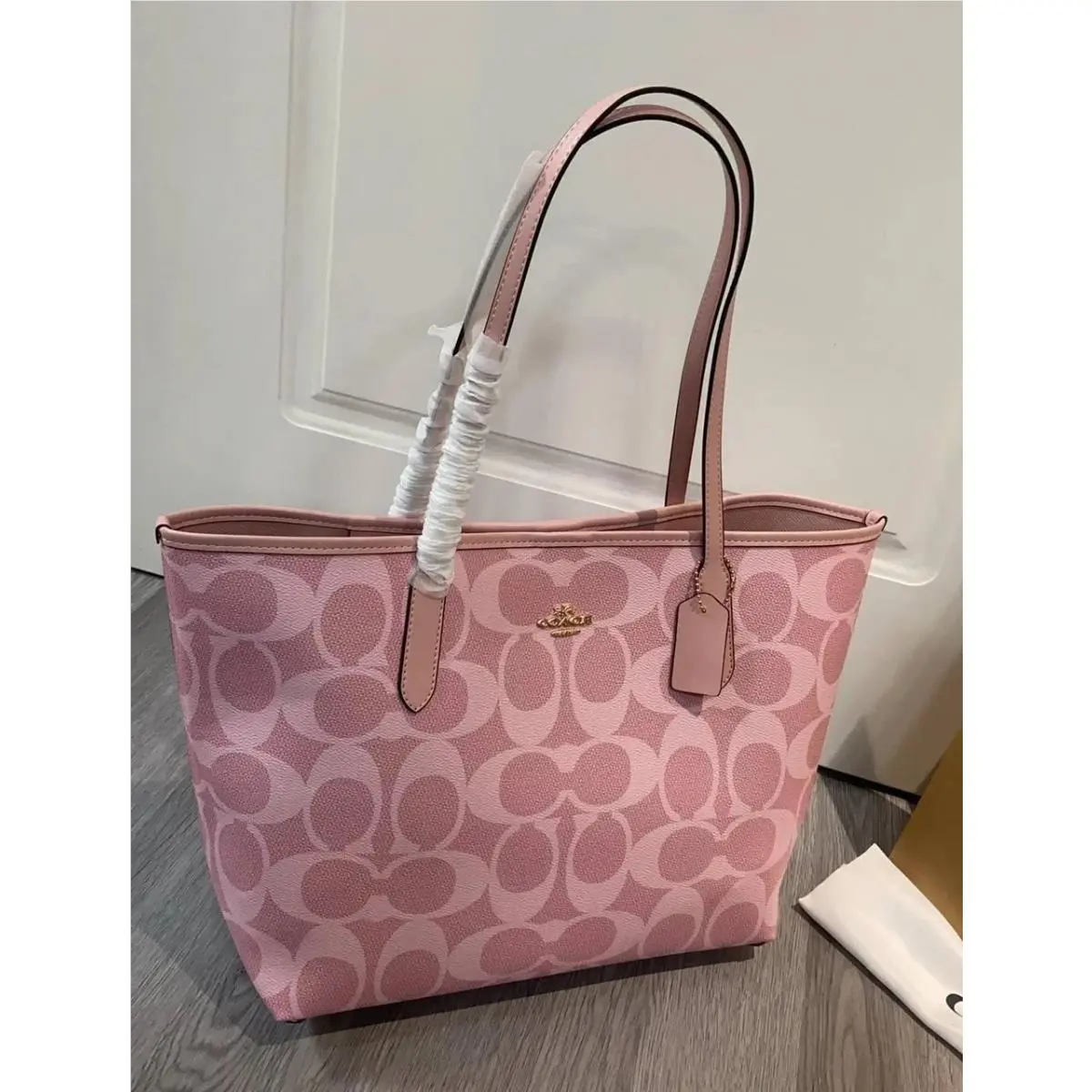 City Tote Bag Signature Canvas Powder Pink CAL49 Outlet by Coach