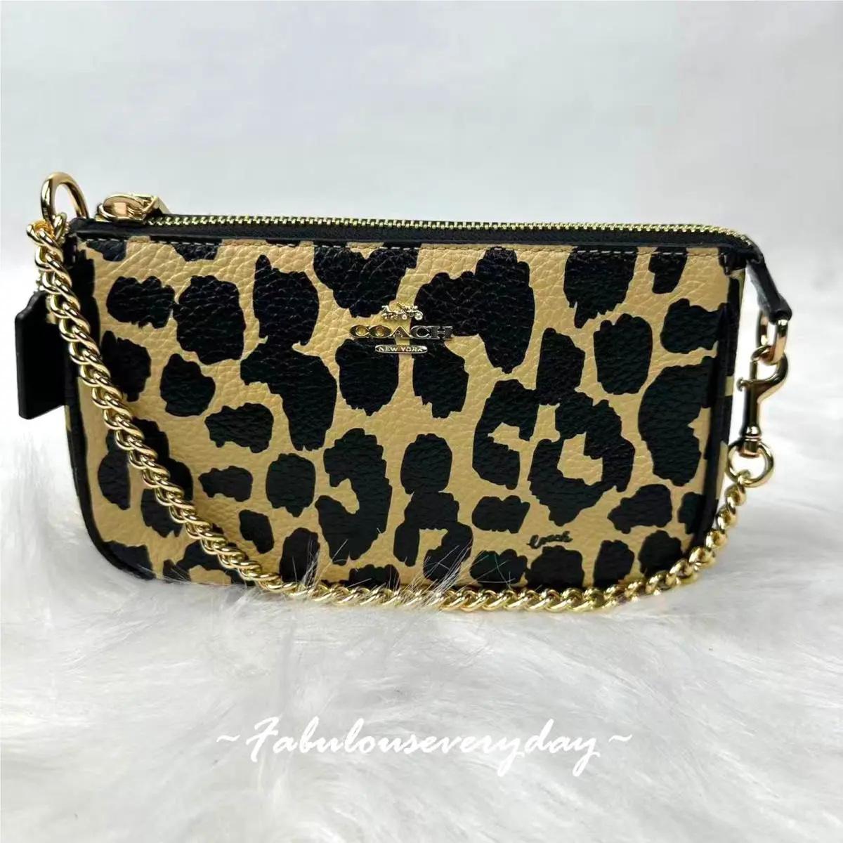 Coach Nolita 19 with Leopard Print Leather CBM66 Clutch Wristlet Chain Strap