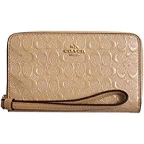 Coach Signature Debossed Patent Leather Phone Wallet F57469 Platinum