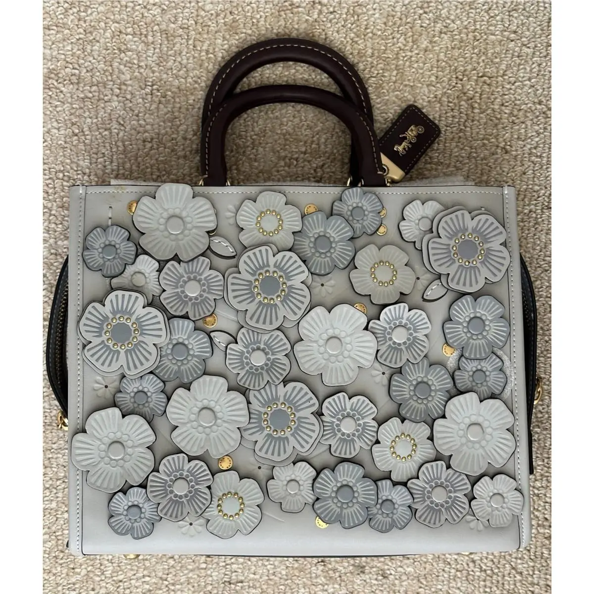Coach Gray Colorblock Tea Rose Appliqué Rogue C8520 Custom Roses
