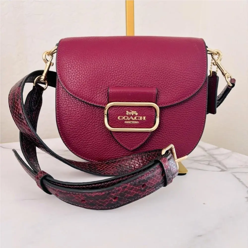 Coach Morgan Saddle Bag Color Black Cherry CE566 Snake Trim Strap