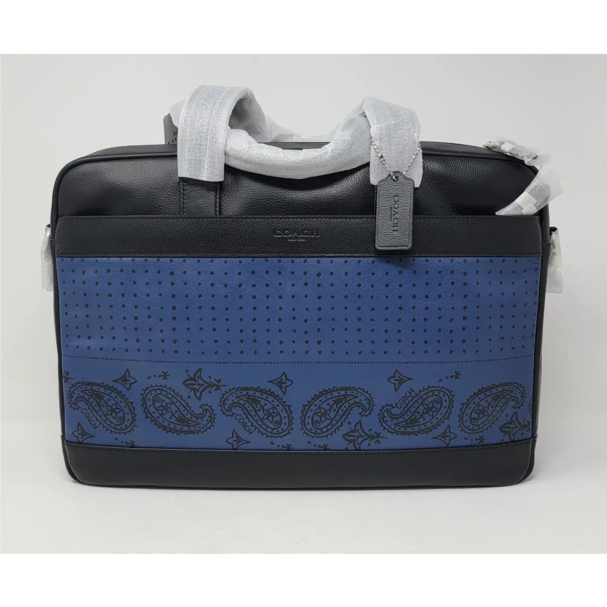 Coach Hamilton Indigo/black Bandana Printed Leather Briefcase Bag F56021