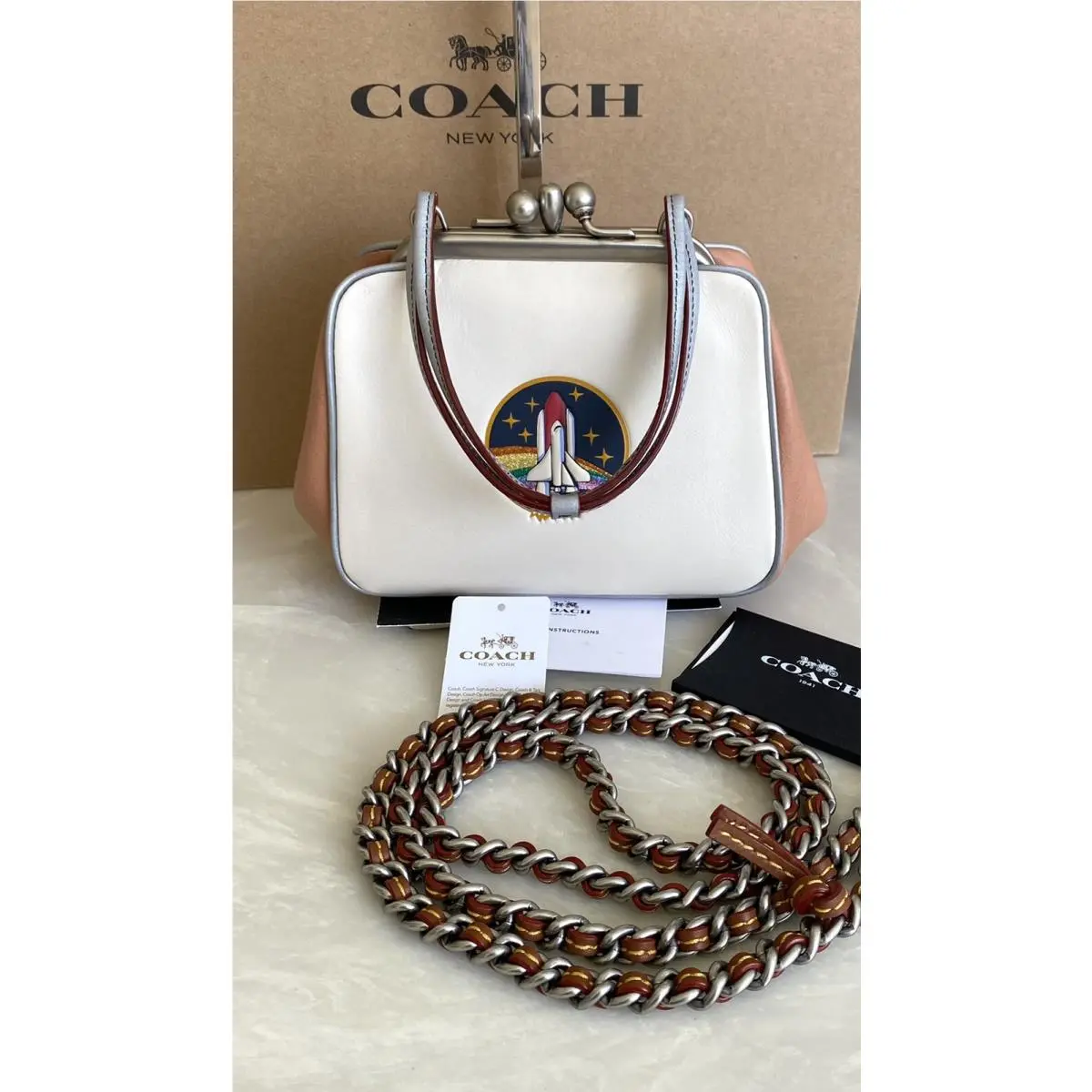 Coach 1941 Limited Edition Chalk Space Embossed Double Kisslock Bag 11333