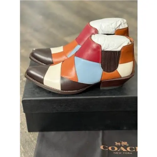 Coach Womens Multicolor Patchwork Bandit Ankle Booties Boots Sz 5 B Bag Box