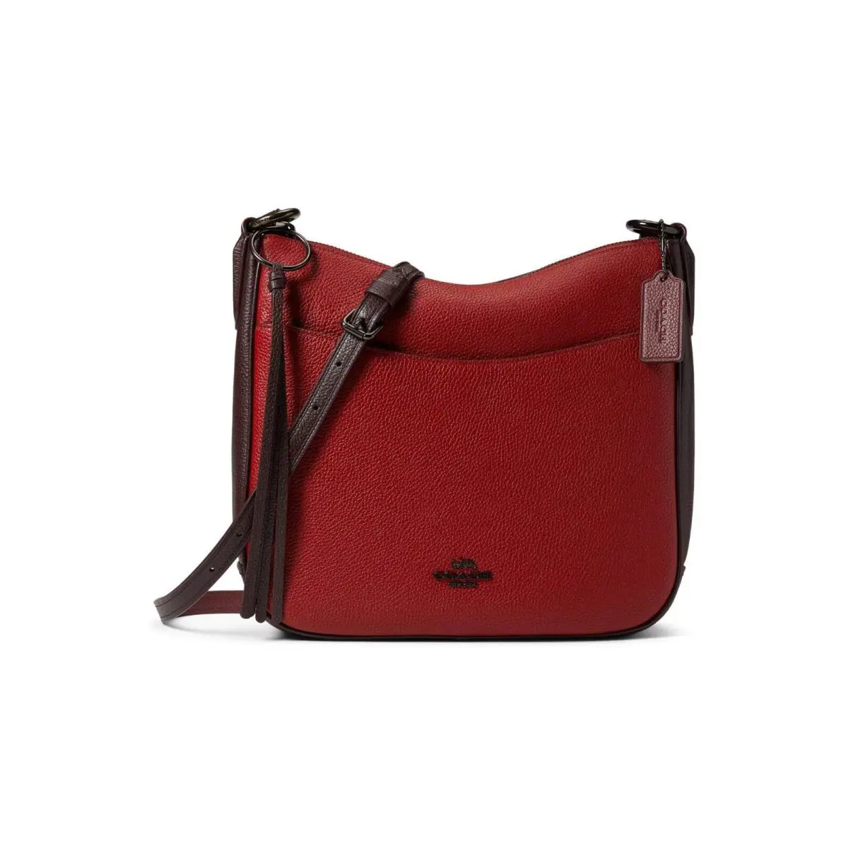 Coach Brick Red Color-block Leather Chaise Black Crossbody Bag Handbag