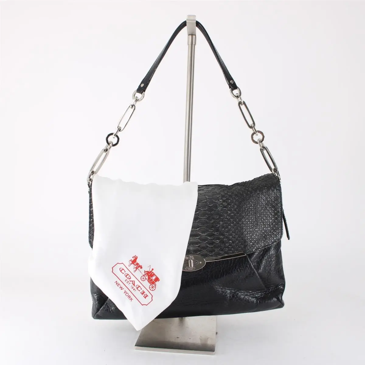 Coach Purse 12 x 9 x 4 Black Silver Glitter Snake Mad Glit Shoulder Purse