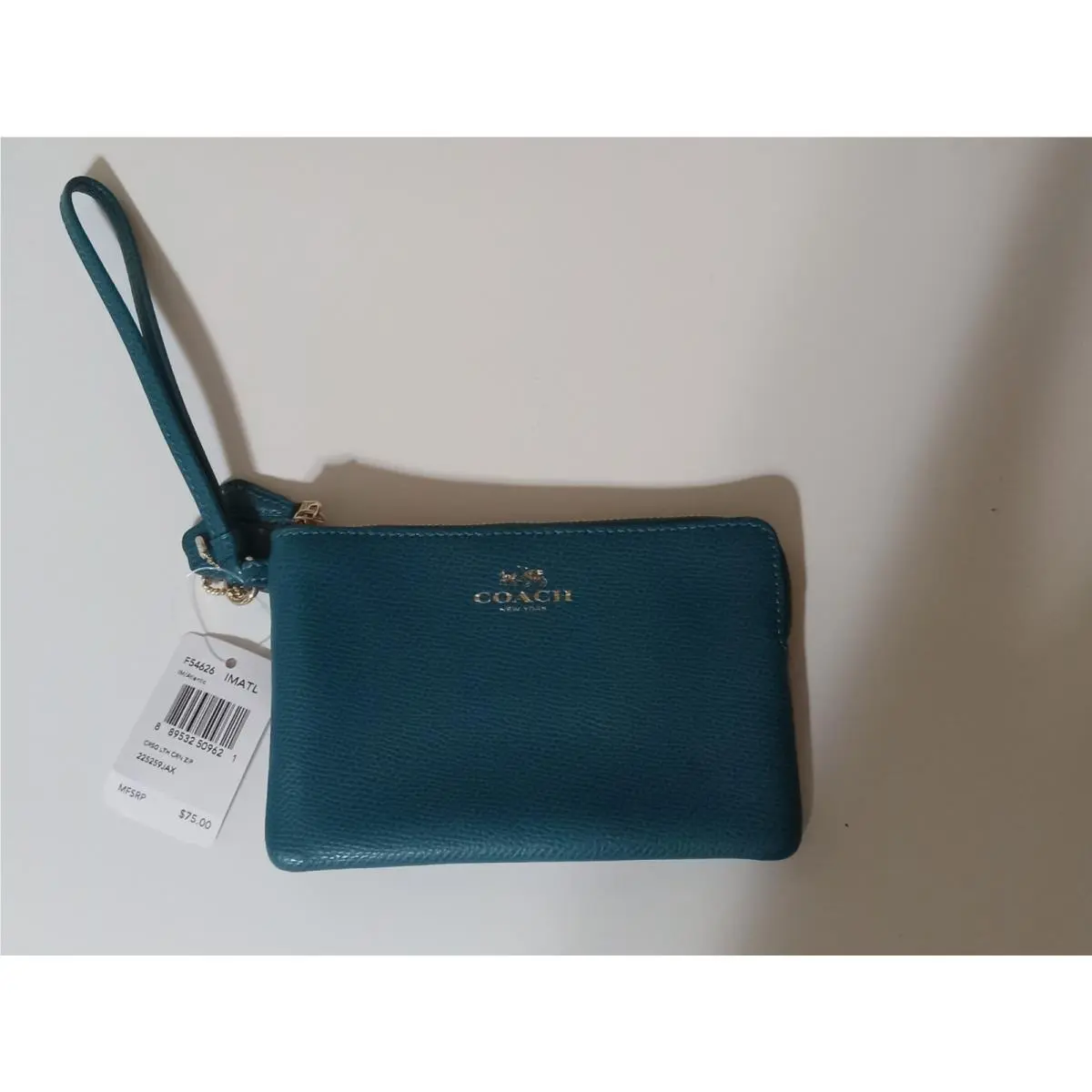 Coach Pebbled Leather Wristlet - Turquoise