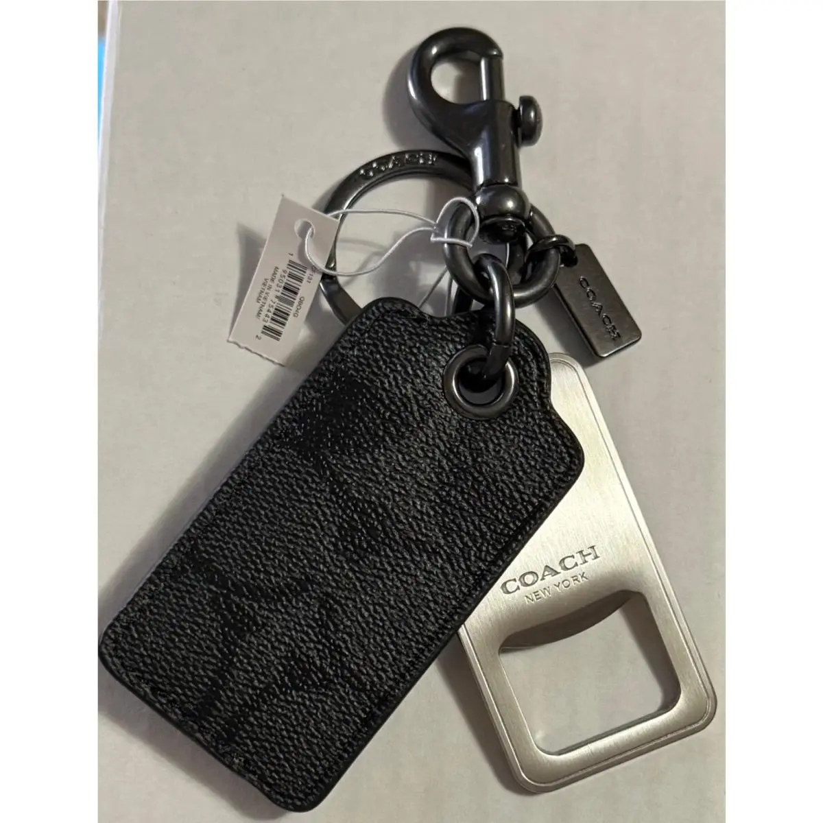 Coach Bottle Opener Keychain CF131 Signature w/ Tags Bag Charm Charcoal