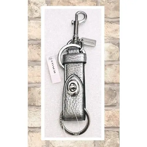 Trigger Snap Bag Charm Keychain CP616 In Silver Metallic Ash Leather by Coach