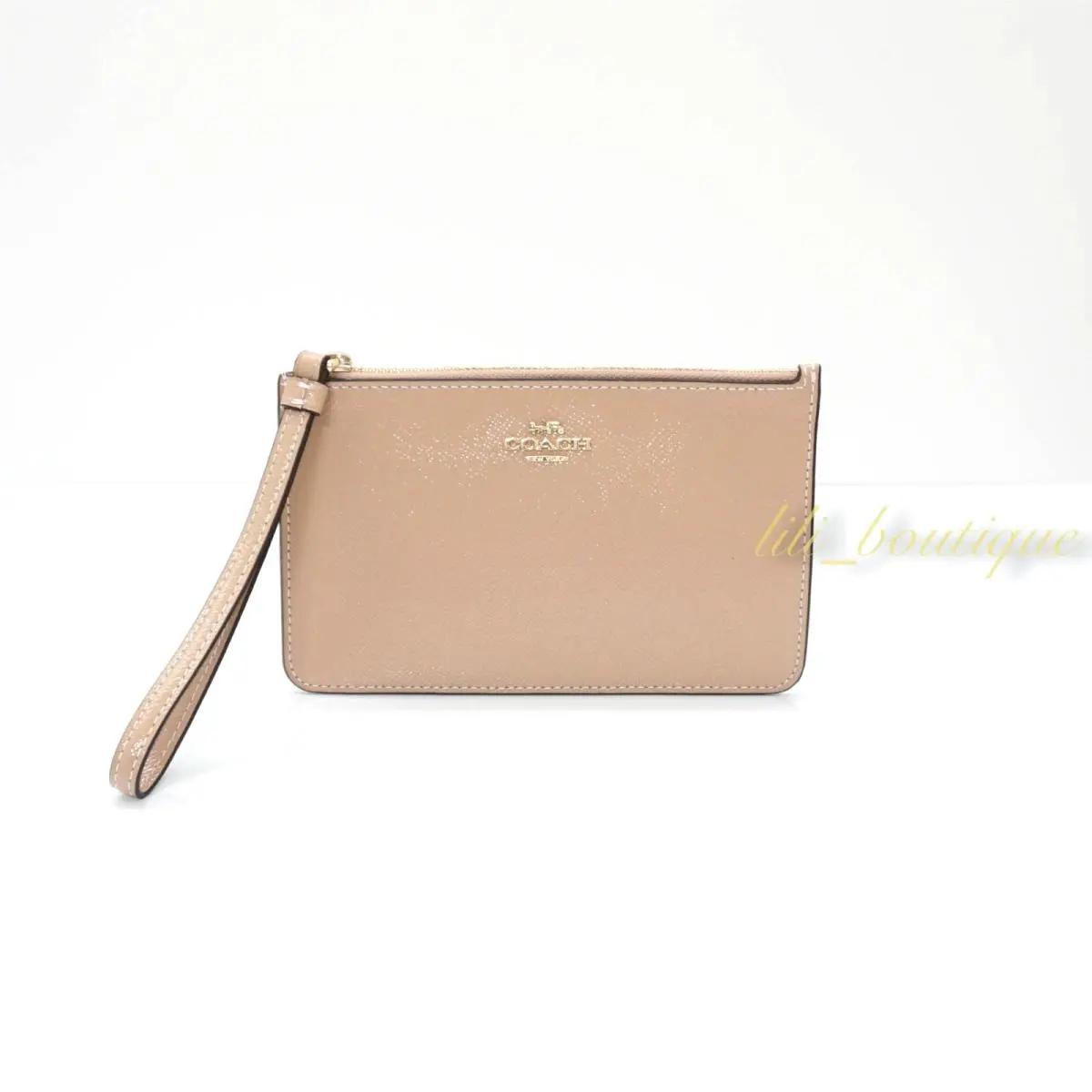 Coach Small Zip Wristlet Wallet Patent Leather F32014 Beechwood Beige